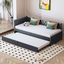 Pergar - Cama nido 90/180x200 cm, sofá cama tapizado, cama multifunción con respaldo y brazos, somier de láminas, colchón no incluido, terciopelo,