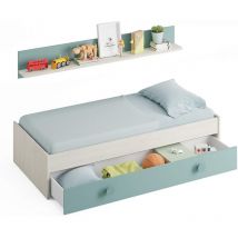 FRS - Cama nido Moy con estantería de pared en blanco alpes y verde aqua