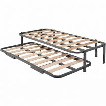 Cama Nido - Somier Superior Con Estructura Reforzada Doble Barra y 6 Patas + Somier Inferior Con Patas Plegables y Ruedas, 90x190 cm