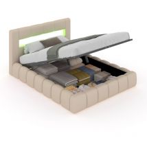 Concept-usine - Cama nube led con arcón 140x190cm terciopelo beige omaha