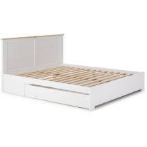 Cama para matrimonio modelo Gala con cajón y somier acabado blanco, para colchón 135/140x190 cm .