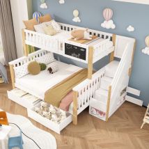 Cama para niños, cama doble, cama para niños multifuncional, con mesa y cajeros, sin colchón, Entrega local,Garantía de dos años