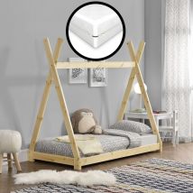 Cama para niños Onejda con colchón Pino natural y 80 x 160 cm [en.casa] [neu.haus]