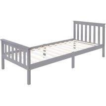 ML-Design Cama Infantil 90x200 cm con Somier Estructura con Listones y Cabecero Pies Robustos de Madera de Pino Macizo Color Gris Claro Nido