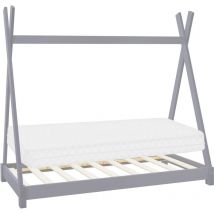 Ml-design - Cama Infantil Tipi De Madera Maciza De Pino Gris 80x160cm Con Colchón De Espuma Fría Oeko-Tex 100 Somier Armazón De Listones Cuna India