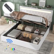 Rosahqnda - cama plana, cama acolchada, luz ambiental en la cama, control remoto de 24 teclas, cama puede ser levantada y bajada, toma usb y tipo c