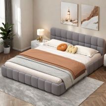 Rosahqnda - Cama tapizada 160x200 cm, Diseño de colchón encastrado, Cama juvenil, Cama de matrimonio con respaldo suave, Cama plana con borde