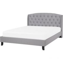 Cama doble tapizada gris 160 x 200 cm con somier y cabecero acolchado Bordeaux
