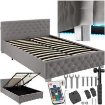 Tectake - Cama tapizada con tiras led y espacio de almacenamiento - Cama, cama tapizada, cama acolchada - 140 x 200 cm