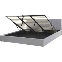 Cama con somier de poliéster gris claro 180 x 200 cm cabecero almacenaje Dreux