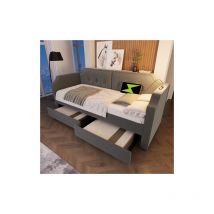 Cama tapizada, sofá cama de 90 x 200 cm con luz de lectura USB tipo C, sofá cama, sofá cama con 2 cajones, cama infantil, cama juvenil, somier con