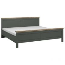 Comfivo - Cama Tolnue 120, Verde oscuro + Roble de lefkada, Doble, 180x200, Aglomerado laminado, 191x211x89cm