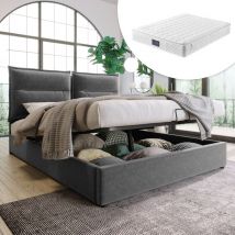 Modfu - Camas canapés 140x200cm, cama doble adulto/niño, cabecero regulable, terciopelo, colchón incluido, gris