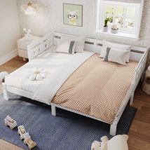 Modfu - Sofa cama individual 90x200 cm, camas infantiles, pino, sin colchón, blanco