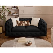 Lisa Design - Camden - 2-sizter sofa chesterfield aus samt - goldene metallfüße - schwarz
