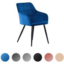 Einzelner Camden lux Esszimmerstuhl aus Samt mit Armlehnen – gepolsterter Stuhl mit Metallbeinen für Esszimmer, Küche – Blau