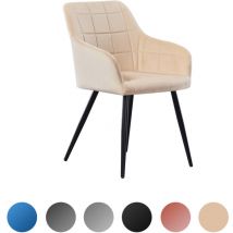 Single Camden Velvet Dining Chair - upholstered Square Stitched ArmChairs - Cream