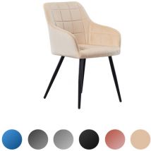 Single Camden Velvet Dining Chair - upholstered Square Stitched ArmChairs - Cream