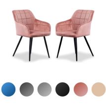 Set of 2 Camden Velvet Dining Chair - upholstered Square Stitched ArmChairs - Pink