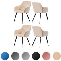 Set of 4 Camden Velvet Dining Chair - upholstered Square Stitched ArmChairs - Cream