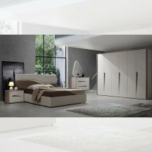 Camera da letto completa con letto contenitore colore cashmere e rovere caffè - Lunar