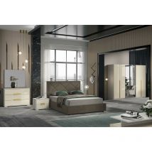 Camera da letto matrimoniale quercia bianca, letto testiera in tessuto, armadio 6 ante - Dream