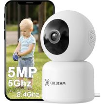 Caméra De Surveillance Cococam 5mp Wifi Intérieur Détection De Mouvement Ai, Suivi Auto, Audio Bidirectionnel, Ptz 355°/90°, Stockage Tf/cloud, 24h 