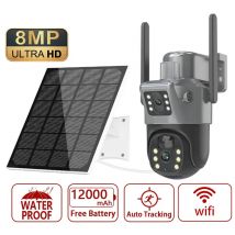 Camera de Surveillance Exterieur Batterie Solaire sans Fil, camera wifi 8MP hd, batterie rechargeable 12000mah+ carte sd 32G
