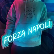 M&S – Lampada da Parete Neon Forza Napoli – 60 x 10 cm – Azzurro – Trasformatore LED 12V