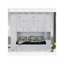 Cameretta a ponte Branca bianco frassino con serigrafia a cuore glitterata
