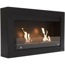 Purline - Camino a etanolo da parete nero con vetro temperato e 2 fiamme etna