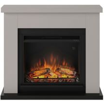 Tagu - Caminetto Elettrico da Pavimento Frode con Cornice Decorativa in Legno Beige