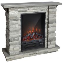 Caminetto Elettrico da Pavimento con Telecomando Cornice in Pietra Fuoco