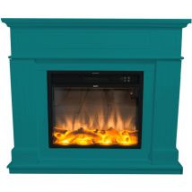 Camino Elettrico da Pavimento 110x95x25 cm Effetto Fiamma 1500W Sined Pienza Turchese