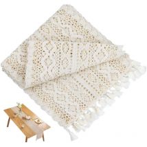 Zolginah - Camino de mesa de macramé beige de 24 x 180 cm, estilo vintage de encaje con borlas, ideal para bodas bohemias, decoración de mesas de