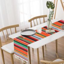 Linghhang - Camino de mesa mexicano de 35 x 215 cm, camino de mesa mexicano para fiesta de carnaval mexicano con borlas, mantel de algodón a rayas