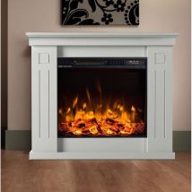 Camino elettrico chiara con inserto mantello legno bianco gmr novita' caminetto