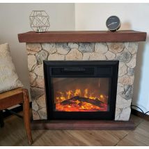 GMR - Caminetto Elettrico Sasso 1800W a Parete effetto Legno e Pietra Timer Camino