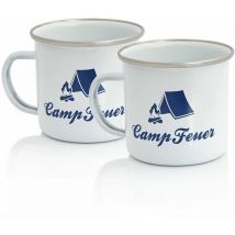 Emaille Tasse (2 Stück) 350 ml Emaillebecher für Camping, Outdoor - Campfeuer