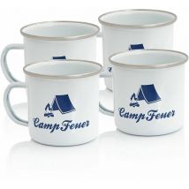 Emaille Tasse (4 Stück) 350 ml Emaillebecher für Camping, Outdoor - Campfeuer