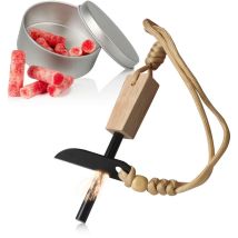 CampFeuer Feuerstahl Set mit Feuerstahl, Schaber in Klingenform und Grillanzünder in Edelstahldose