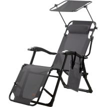 Sonnenliege mit Dach, Anthrazit, Campingliege mit Arm Massagerollen, Gartenliege - Campfeuer