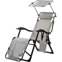 Campfeuer - Sonnenliege Mit Dach, Grau, Campingliege Mit Arm Massagerollen, Gartenliege Sonnendach