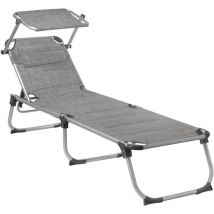 Sonnenliege mit Dach, Grau Meliert, Alu Campingliege, Gartenliege mit Sonnendach - Campfeuer
