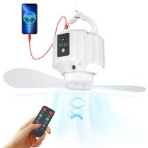 Camping Fan with led Lantern, Rechargeable Fan for Tents, Remote Control, Hooks, Detachable Blades, Timer, for Picnic, Tents, Emergency (X15-White)
