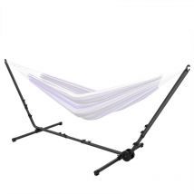 Camping Hängemattenständer, Verstellbarer Hängemattenständer mit Rollen und Tragetasche, 296-380 x 107-132 x 100 cm