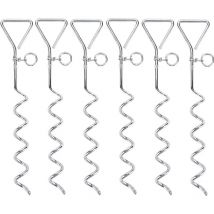 Aougo - 6pcs Trampoline Anchor Kit Swing Anchor 16.5 Inch Long Corkscrew Shape Steel Stakes Heavy Duty Ground Anchor Stainless Steel Trampoline Pegs