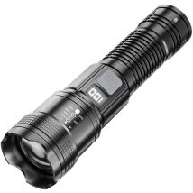 Camping, Lampe de poche lcd à batterie, Lampe de poche super lumineuse, Lampe de poche rechargeable avec zoom, 3 modes, Lampe de poche puissante,