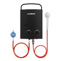 Camplux - AY132B-DE - Scaldacqua a gas Tankless, 50 mbar, 5 litri, con manico portatile, 10 kW, gas propano o butano, per doccia da campeggio, Nero,