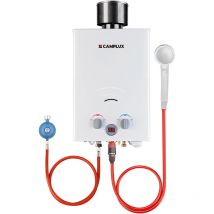 CAMPLUX Calentador de Agua a Gas 6L/min Con Cubierta para Lluvia, 11KW calentador de agua instantáneo a gas propano/butano - BW158C-DE - 50mbar